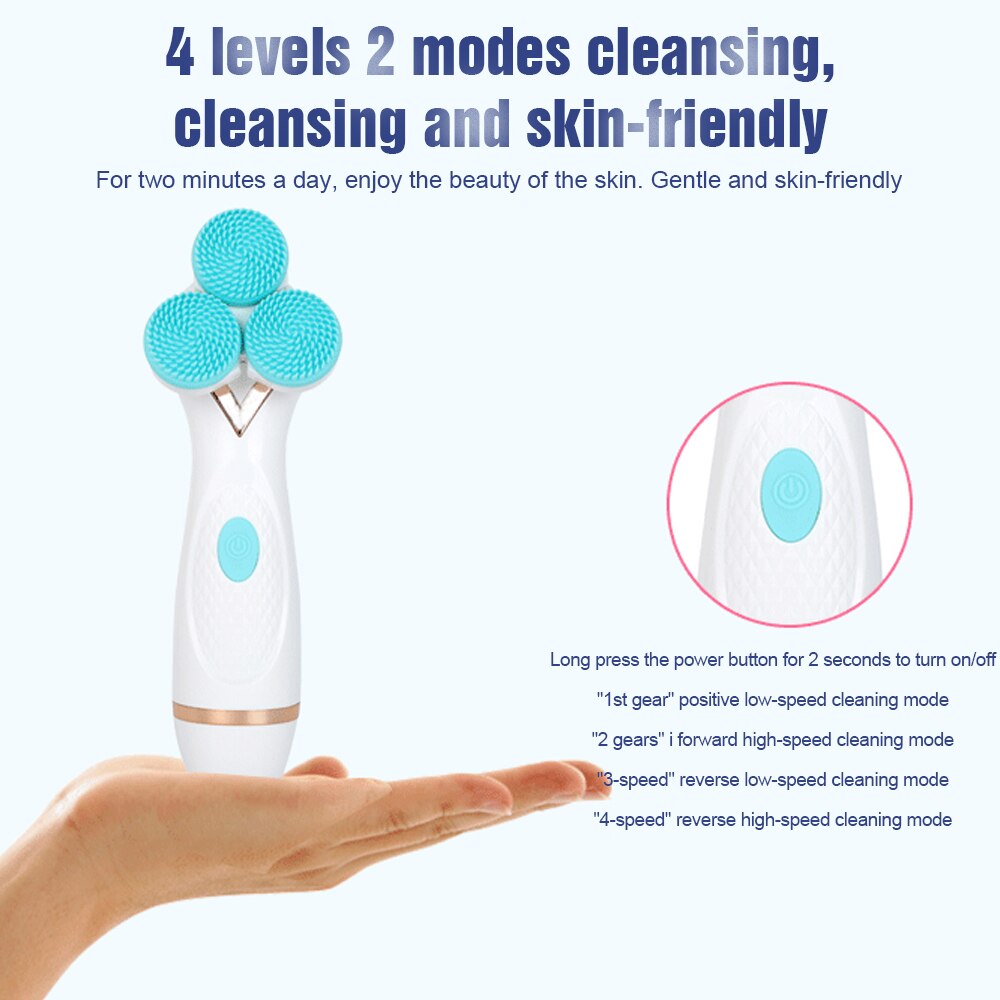 3 Heads Sonic Facial Cleansing Brush Silicone Face Wash Brush Blackhead Removal Acne Pore Cleanser Deep Facial Cleansing Machine