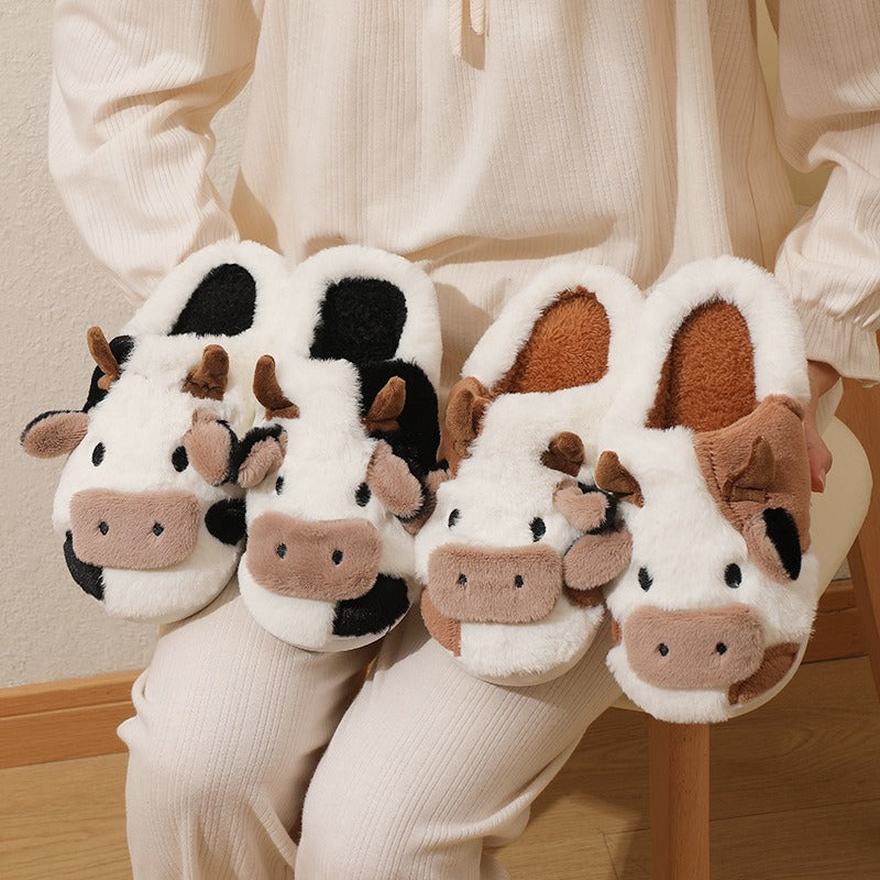 Cotton Slippers Winter New Plush Cotton Slippers Home and Indoor Warmth Cotton Slippers Cartoon Cow Slippers