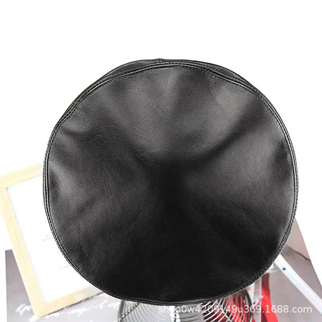 Women Hat Black Vintage Sheepskin Winter Beret Women Match All Fashion Autumn And Winter Leather Berets Hats